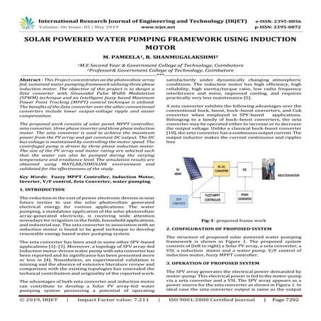 IRJET- Solar Powered Water Pumping Framework using Induction Motor