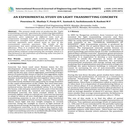 IRJET- An Experimental Study on Light Transmitting Concrete