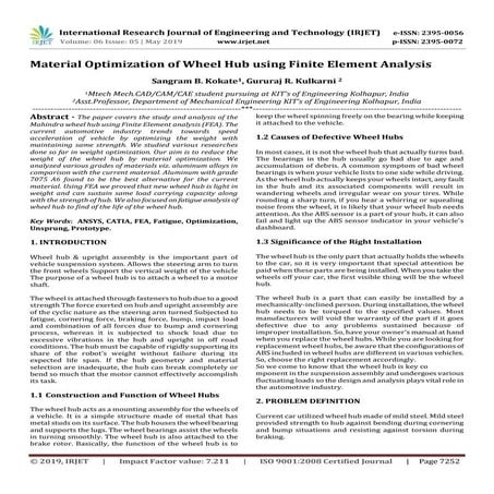 IRJET-  	  Material Optimization of Wheel Hub using Finite Element Analysis