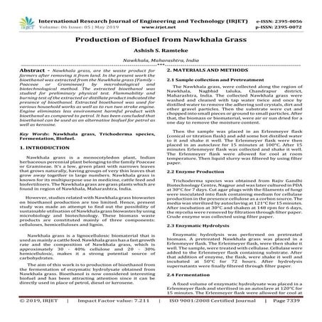 IRJET- Production of Biofuel from Nawkhala Grass
