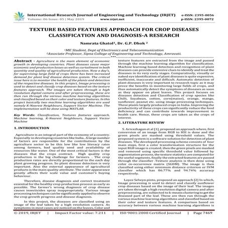 IRJET- Texture based Features Approach for Crop Diseases Classification and D...