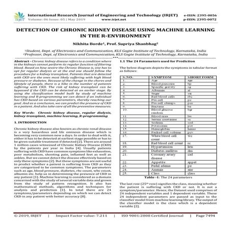 IRJET- Detection of Chronic Kidney Disease using Machine Learning in the R-En...