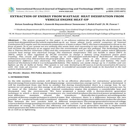 IRJET-  	  Extraction of Energy from Wastage Heat Dessipation from Vehicle En...