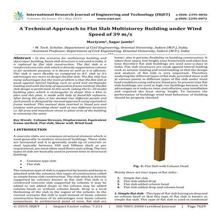 IRJET- A Technical Approach to Flat Slab Multistorey Building under Wind Spee...