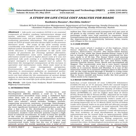 IRJET- A Study on Life Cycle Cost Analysis for Roads | PDF