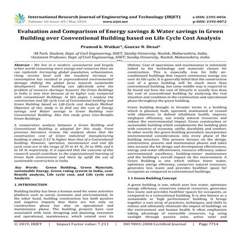 IRJET-  	  Evaluation and Comparison of Energy Savings & Water Savings in Gre...