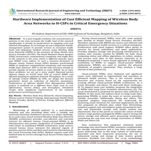 IRJET- Hardware Implementation of Cost Efficient Mapping of Wireless Body Are...