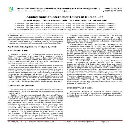 IRJET- Applications of Internet of Things in Human Life