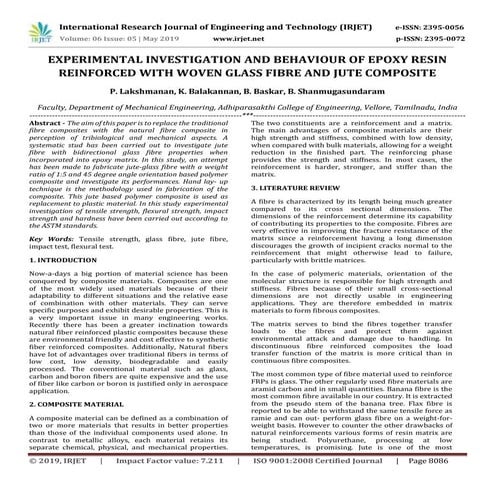 IRJET- Experimental Investigation and Behaviour of Epoxy Resin Reinforced wit...