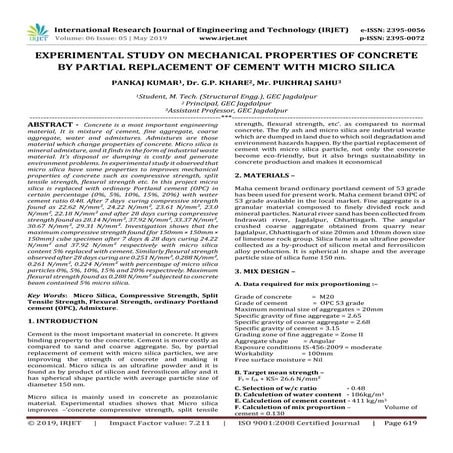 Experimental Study on Partial Replacement of Cement with Nano Silica in ...