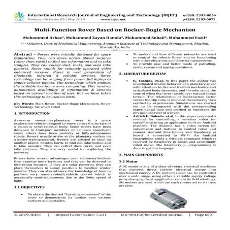 IRJET-  	  Multi-Function Rover based on Rocker-Bogie Mechanism