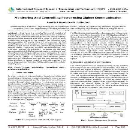 IRJET- Monitoring and Controlling Power using Zigbee Communication