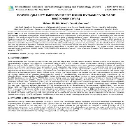 IRJET- Power Quality Improvement using Dynamic Voltage Restorer (DVR)