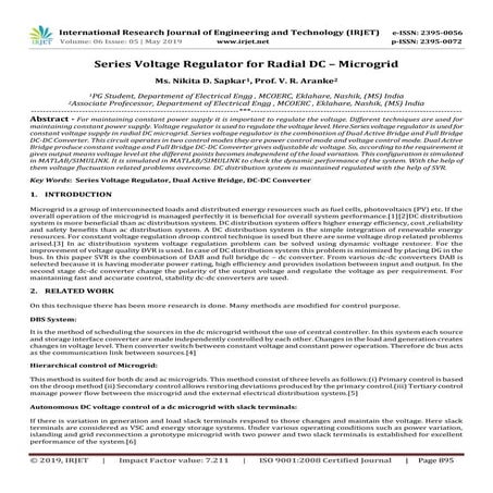 IRJET- Series Voltage Regulator for Radial DC – Microgrid