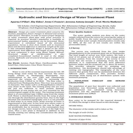 IRJET- Hydraulic and Structural Design of Water Treatment Plant | PDF