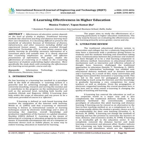 IRJET- E-Learning Effectiveness in Higher Education