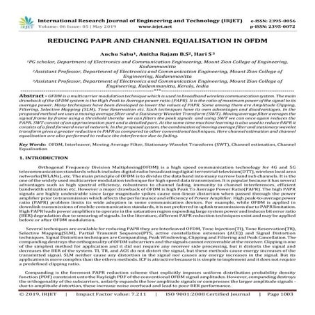 IRJET-  	  Reducing Papr and Channel Equalisation in OFDM
