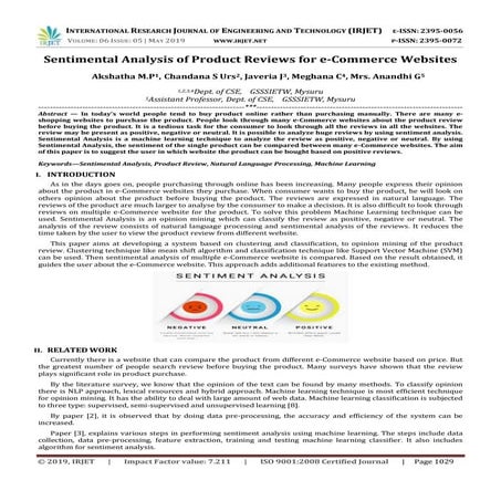IRJET- Sentimental Analysis of Product Reviews for E-Commerce Websites