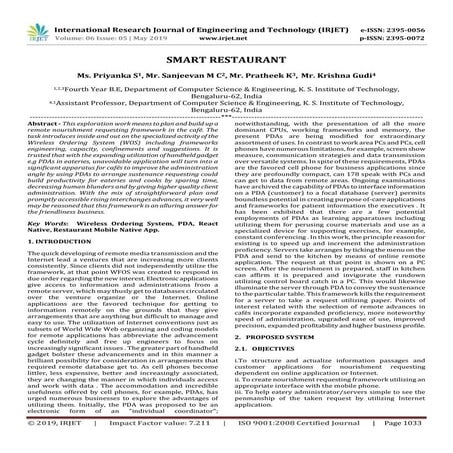 IRJET-  	  Smart Restaurant