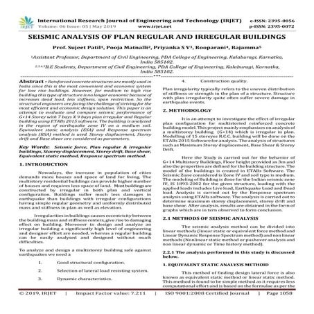 IRJET- Seismic Analysis of Plan Regular and Irregular Buildings