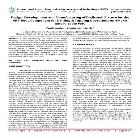 IRJET-  	  Design, Development and Manufacturing of Dedicated Fixture for the...