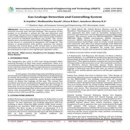 IRJET-  	  Gas Leakage Detection and Controlling System