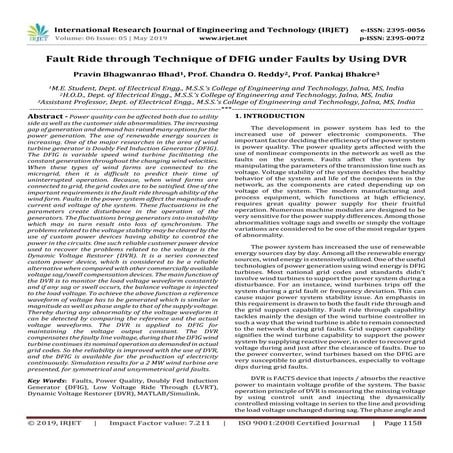 IRJET- Fault Ride through Technique of DFIG Under Faults by using DVR