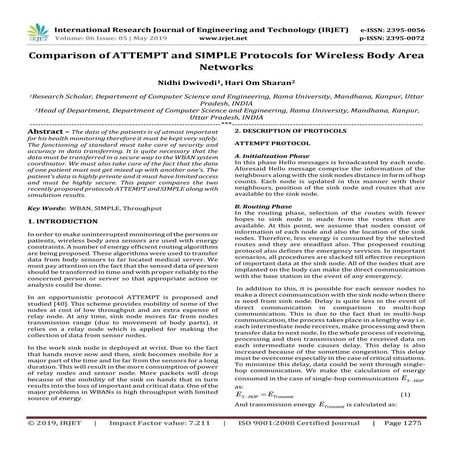 IRJET- Comparison of ATTEMPT and SIMPLE Protocols for Wireless Body Area Netw...