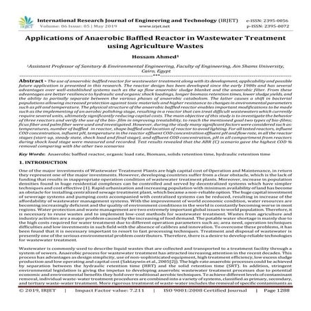 IRJET- Applications of Anaerobic Baffled Reactor in Wastewater Treatment usin...