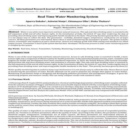 IRJET- Real Time Water Monitoring System