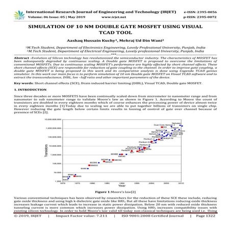 IRJET-  	  Simulation of 10nm Double Gate MOSFET using Visual TCAD Tool