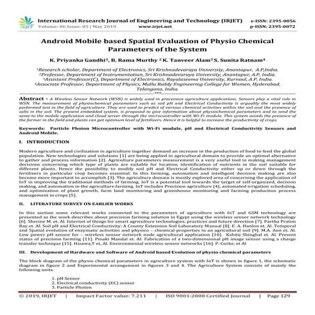 IRJET- Android Mobile based Spatial Evaluation of Physio Chemical Parameters ...