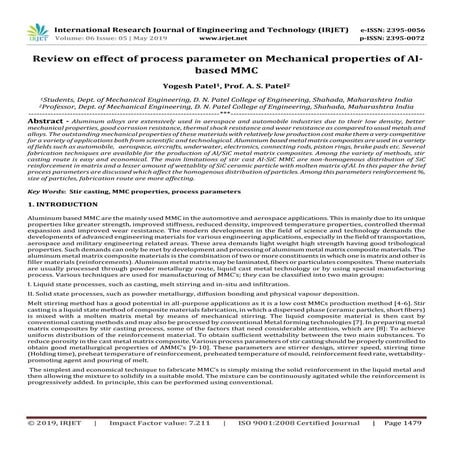 IRJET- Review on Effect of Process Parameter on Mechanical Properties of AL-B...