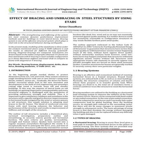 IRJET-  	  Effect of Bracing and Unbracing in Steel Stuctures by using ETabs