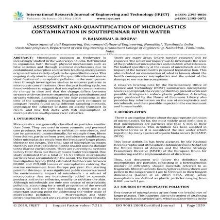 IRJET- Assessment and Quantification of Microplastics Contamination in ...
