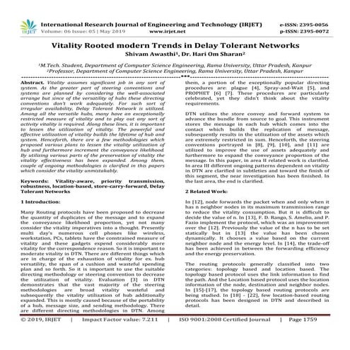 IRJET- Vitality Rooted Modern Trends in Delay Tolerant Networks