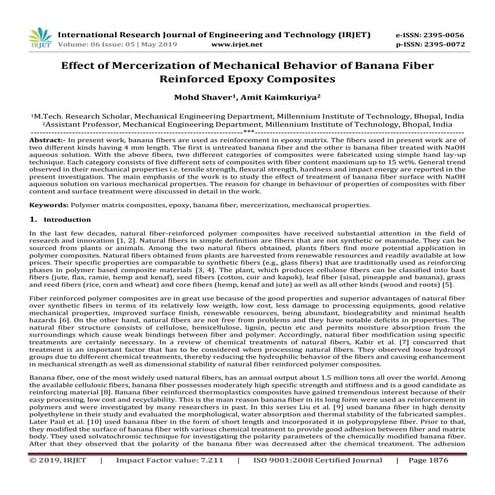 IRJET- Effect of Mercerization of Mechanical Behavior of Banana Fiber Reinfor...