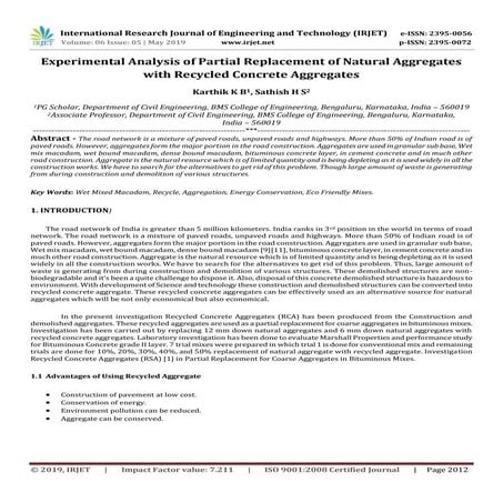 IRJET- Experimental Analysis of Partial Replacement of Natural Aggregates wit...