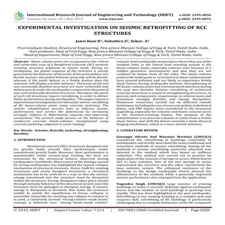 IRJET- Experimental Investigation on Seismic Retrofitting of RCC Structures