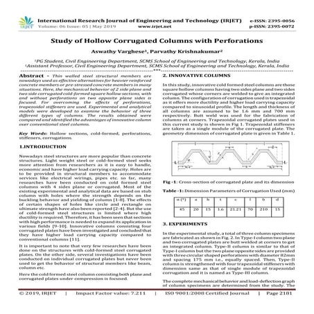 IRJET-  	  Study of Hollow Corrugated Columns with Perforations