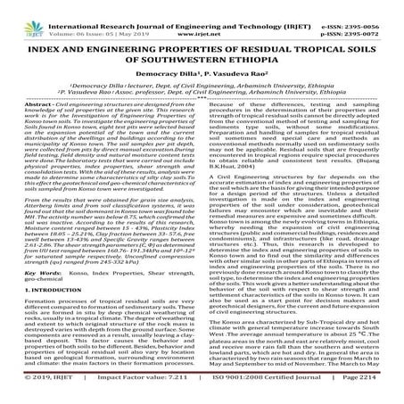 IRJET-  	  Index And Engineering Properties of Residual Tropical Soils of Sou...