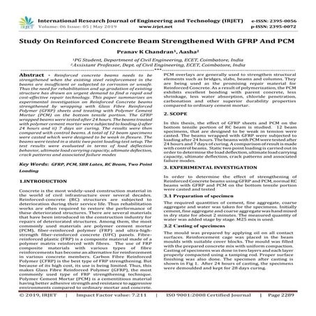 IRJET-  	  Study on Reinforced Concrete Beam Strengthened with GFRP and PCM