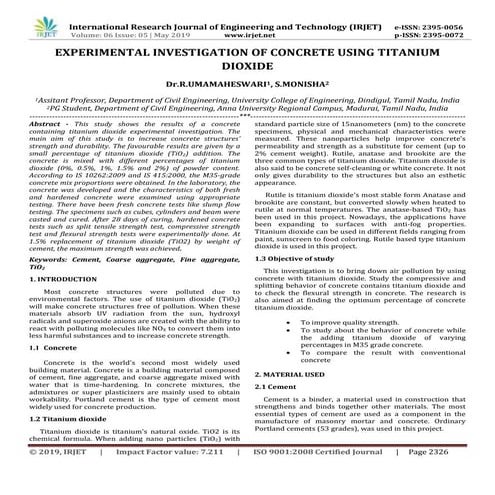 IRJET-Experimental Investigation of Concrete using Titanium Dioxide