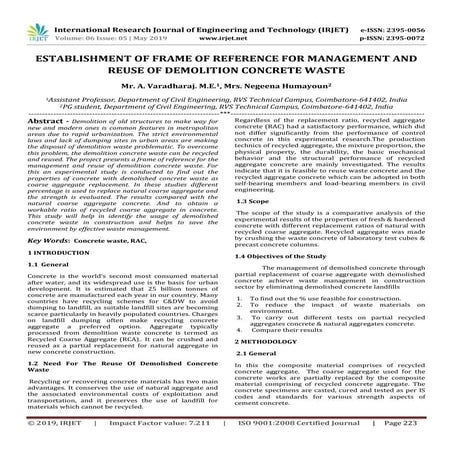 IRJET- Establishment of Frame of Reference for Management and Reuse of Demoli...