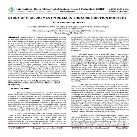 IRJET- 	  Study of Procurement Models in the Construction Industry