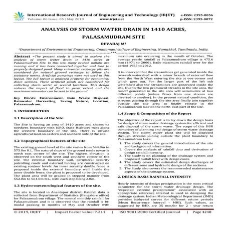 IRJET-Analysis of Storm Water Drain in 1410 Acres, Palasamudram Site