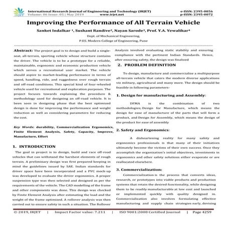 IRJET- 	  Improving the Performance of all Terrain Vehicle