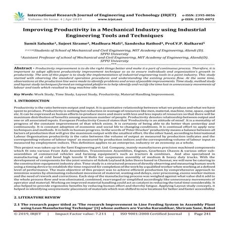 IRJET- Improving Productivity in a Mechanical Industry using Industrial Engin...