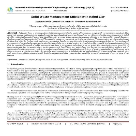 IRJET- Solid Waste Management Efficiency in Kabul City