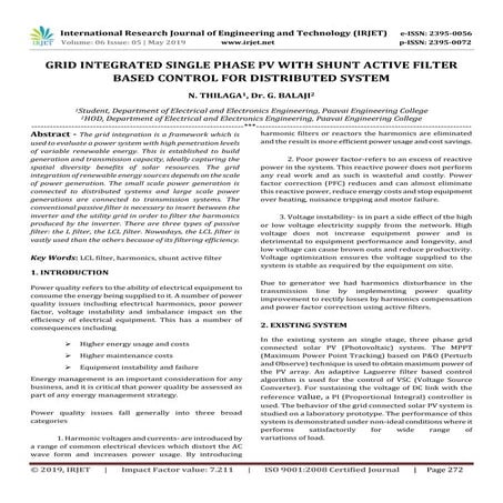 IRJET- Grid Integrated Single Phase PV with Shunt Active Filter based Control...